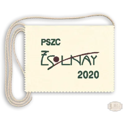 Gyapjúfilc alapon Iskolacímerrel hímzett Ballagási tarisznya, pamut zsinórral - Zsolnay Vilmos Technikum - Pécs