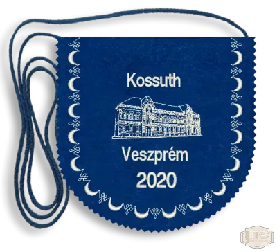 Polifilc alapon Iskolacímerrel hímzett Ballagási tarisznya, pamut zsinórral - Kossuth Általános Iskola - Veszprém