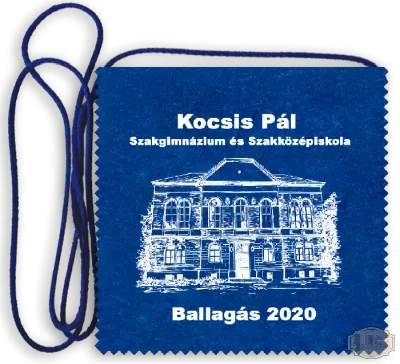 Polifolc alapon Iskolacímerrel hímzett Ballagási tarisznya, pamut zsinórral - Kocsis Pál Szakgimnázium - Kecskemét