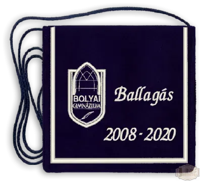 Bársony alapon hímzett Ballagási tarisznya, pamut zsinórral - Bolyai Gimnázium - Szombathely