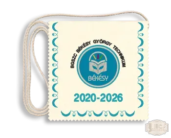 Ballagási tarisznya Polifilc alapon Iskolacímerrel hímzett Békésy - Budapest