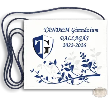 Ballagási tarisznya Fehér vászon alapra festett egyedi iskolalogós Tandem - Budapest