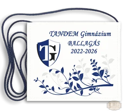 Ballagási tarisznya Fehér vászon alapra festett egyedi iskolalogós Tandem - Budapest