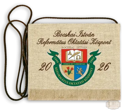 Ballagási tarisznya Vászon festett egyedi iskola logóval Bocskai - Halásztelek