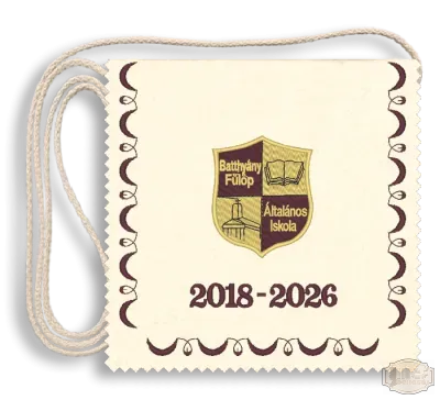 Polifilc alapon Iskolacímerrel hímzett Ballagási tarisznya, évszámpárral, pamut zsinórral - Batthyány Fülöp Ált. Isk. - Enying