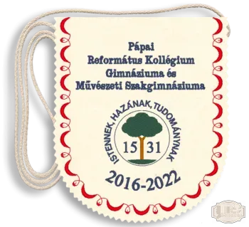 Polifilc alapú Iskolacímerrel hímzett Ballagási tarisznya, pamut zsinórral - Református Kollégium, Gimnázium és Művészeti Szakgimnázium - Pápa