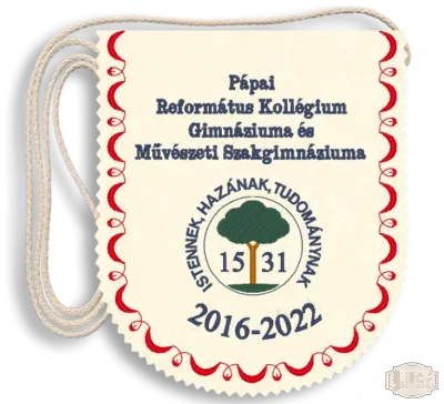 Polifilc alapú Iskolacímerrel hímzett Ballagási tarisznya, pamut zsinórral - Református Kollégium, Gimnázium és Művészeti Szakgimnázium - Pápa