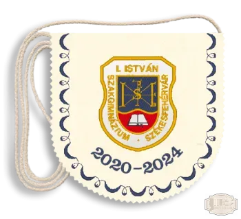 Polifilc alapú Iskolacímerrel hímzett Ballagási tarisznya, pamut zsinórral - I. István Szakgimnázium - Székesfehérvár