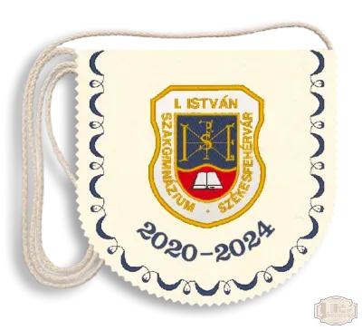 Polifilc alapú Iskolacímerrel hímzett Ballagási tarisznya, pamut zsinórral - I. István Szakgimnázium - Székesfehérvár
