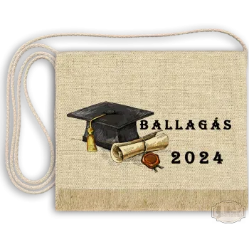 Vászon festett Ballagási tarisznya színes pecsétes oklevél képpel és ballagás felirattal