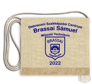 Vászon festett Ballagási tarisznya egyedi iskola logóval - Brassai Sámuel Technikum - Debrecen