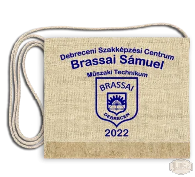 Vászon festett Ballagási tarisznya egyedi iskola logóval - Brassai Sámuel Technikum - Debrecen