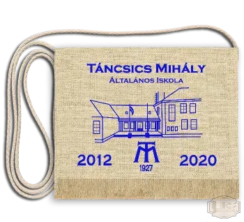 Vászon festett Ballagási tarisznya egyedi iskola rajzzal - Táncsics Mihály Ált. Isk. - Székesfehérvár