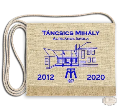 Vászon festett Ballagási tarisznya egyedi iskola rajzzal - Táncsics Mihály Ált. Isk. - Székesfehérvár