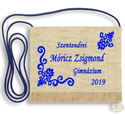 Vászon festett Ballagási tarisznya - Egyedi felirattal - Móricz Zsigmond Gimnázium - Szentendre