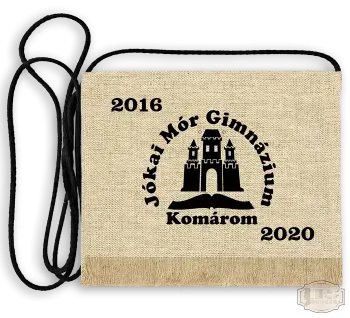 Vászon festett Ballagási tarisznya - Egyedi felirattal, stilizált képpel - Jókai Mór Gimnázium - Komárom