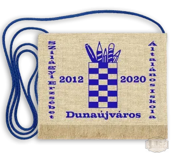 Vászon festett Ballagási tarisznya - Egyedi felirattal, stilizált képpel - Szilágyi Erzsébet Általános Iskola - Dunaújváros