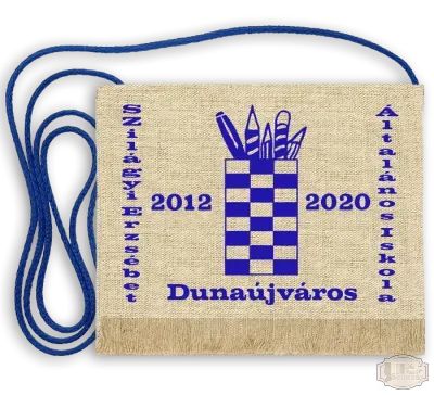 Vászon festett Ballagási tarisznya - Egyedi felirattal, stilizált képpel - Szilágyi Erzsébet Általános Iskola - Dunaújváros