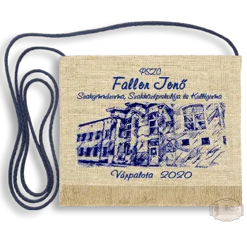 Vászon festett Ballagási tarisznya - Egyedi felirattal, stilizált képpel - Faller Jenő Szakgimnázium - Várpalota