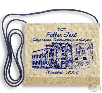 Vászon festett Ballagási tarisznya - Egyedi felirattal, stilizált képpel - Faller Jenő Szakgimnázium - Várpalota