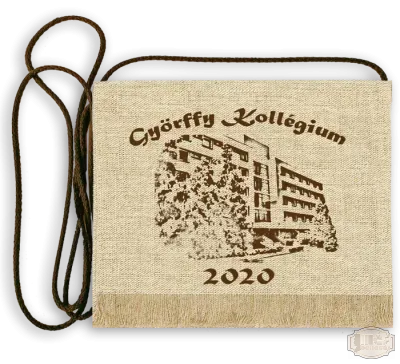 Vászon festett Ballagási tarisznya - Egyedi felirattal, stilizált képpel - Györffy Kollégium - Debrecen