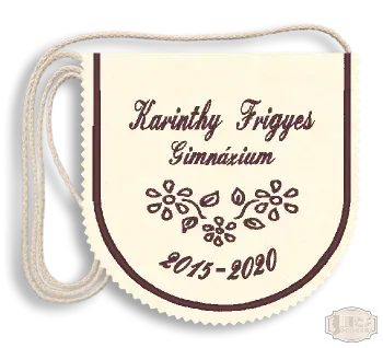 Ballagási tarisznya, filc alapon Iskolanévvel hímezve, évszámmal, stilizált mintával - pamut zsinórral