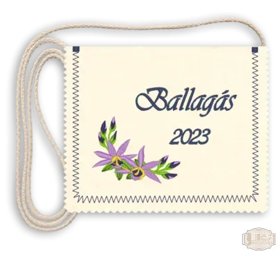 Virágmintás ballagási tarisznya - lila virággal, ballagás felirattal, évszámmal