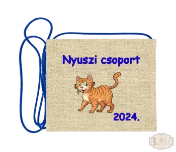 Vászon alapon festett óvodás Ballagási tarisznya, pamut zsinórral, cica minta OVF - 7