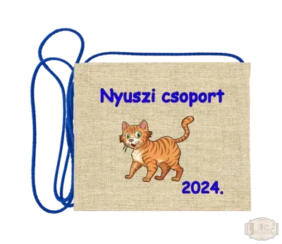 Vászon alapon festett óvodás Ballagási tarisznya, pamut zsinórral, cica minta OVF - 7