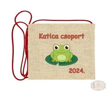 Vászon alapon festett óvodás Ballagási tarisznya, pamut zsinórral, béka minta OVF - 3