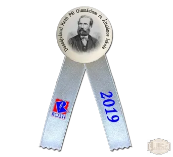 Jelvényes avatószalag, Festett iskolalogóval Dunaújvárosi Rosti Pál Gimnázium és Általános Iskola