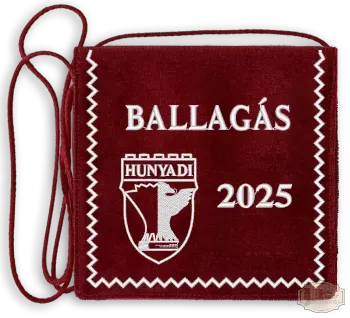 Ballagási tarisznya Bársony alapra hímzett iskolalogóval - Oroszlány Hunyadi