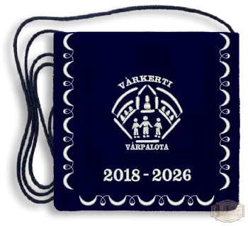 Ballagási tarisznya Bársony alapra hímzett iskolalogóval - Várkerti Várpalota