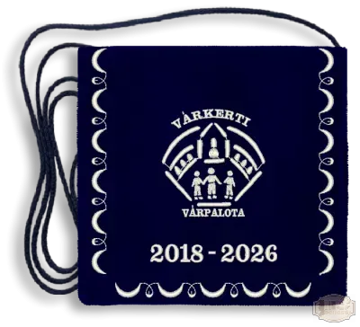 Ballagási tarisznya Bársony alapra hímzett iskolalogóval - Várkerti Várpalota